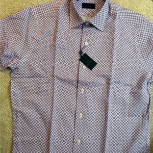 David Donahue Purple Geometric Button Down short sleeve Shirt